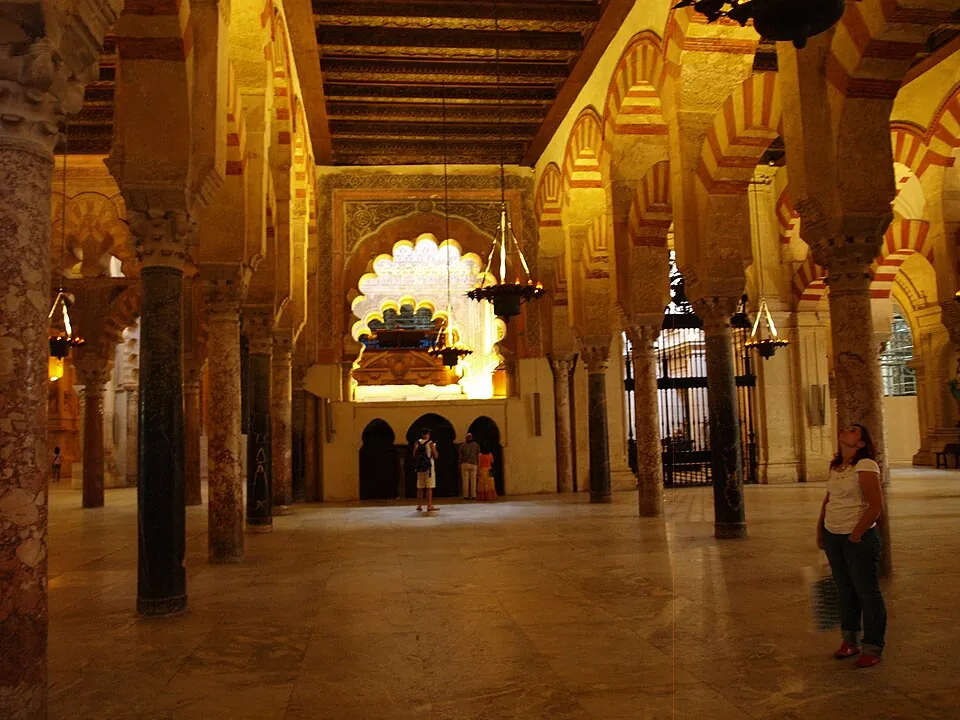 The forest of two-tone arches in the Mosque-Cathedral of Córdoba.